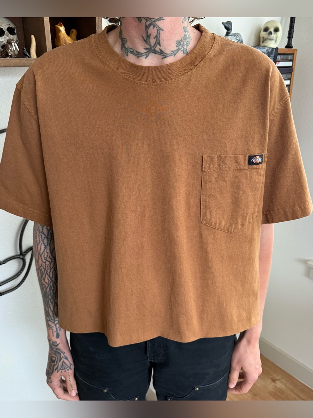 Dickies Brown Cropped Boxy Pocket Tee ~ Size XL